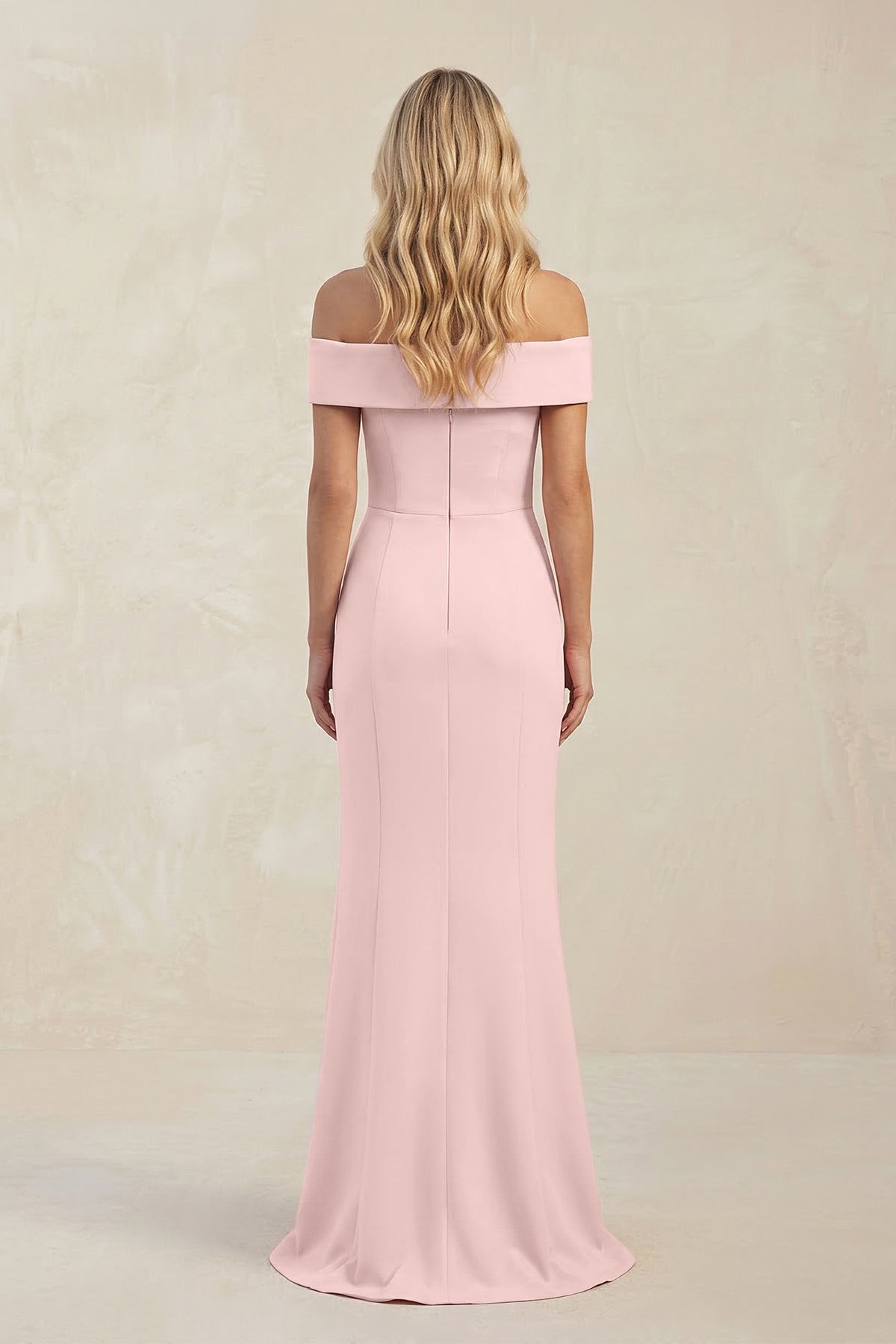 Sheath Off-the-Shoulder Satin Bridesmaid Dress With Slit in Rose Petal - Curvevia