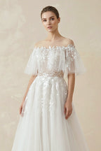 Off-the-Shoulder Tulle A-Line Wedding Dress with Appliques - Curvevia