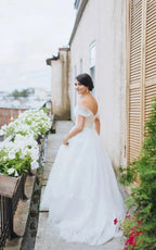 Off-The-Shoulder Tulle Ball Gown Sweep Train Dress - Curvevia