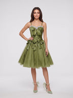 Olive Green Satin A-Line Sweetheart Lace-up Short Dress with Beading - Curvevia