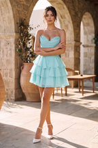 Blush A-Line Sweetheart Corset Ruffle Homecoming Dresses With Applique - Curvevia