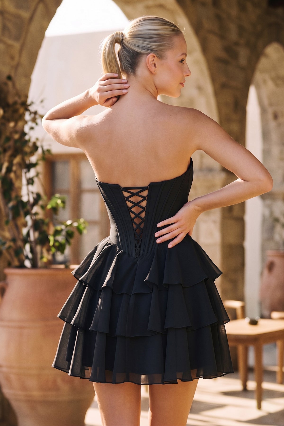 Blush A-Line Sweetheart Corset Ruffle Homecoming Dresses With Applique - Curvevia