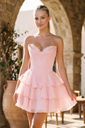 Blush A-Line Sweetheart Corset Ruffle Homecoming Dresses With Applique - Curvevia