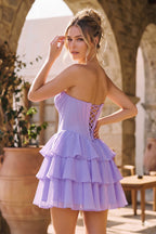 Blush A-Line Sweetheart Corset Ruffle Homecoming Dresses With Applique - Curvevia