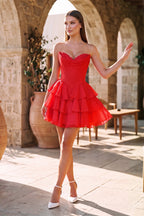 Blush A-Line Sweetheart Corset Ruffle Homecoming Dresses With Applique - Curvevia