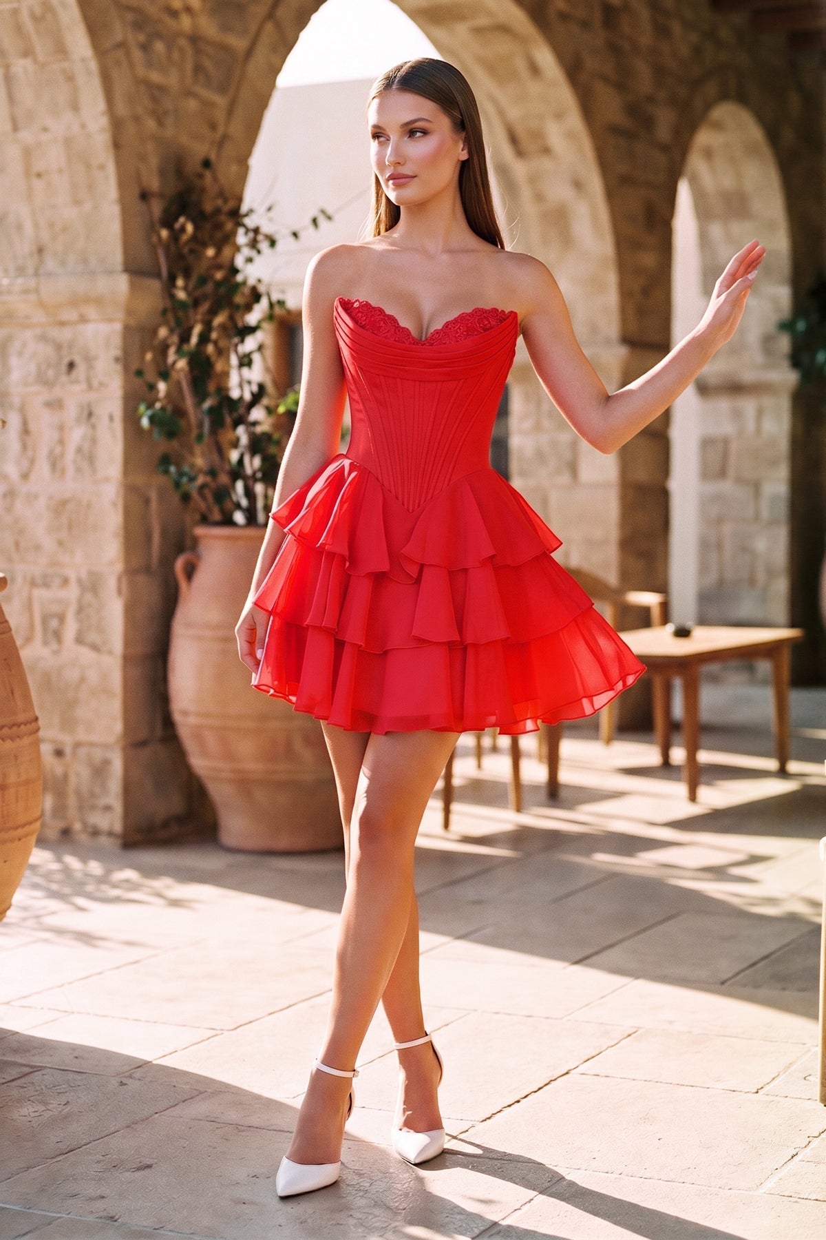 Blush A-Line Sweetheart Corset Ruffle Homecoming Dresses With Applique - Curvevia