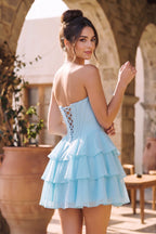 Blush A-Line Sweetheart Corset Ruffle Homecoming Dresses With Applique - Curvevia