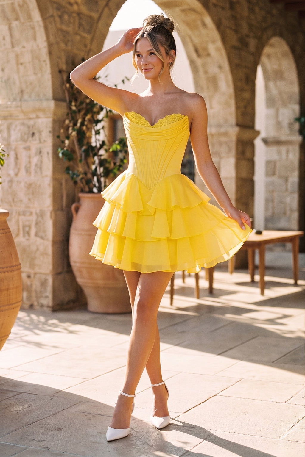 Blush A-Line Sweetheart Corset Ruffle Homecoming Dresses With Applique - Curvevia