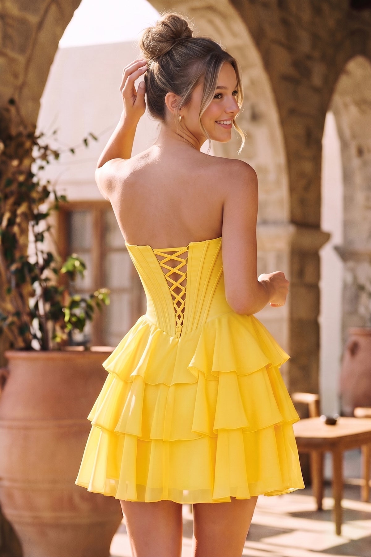 Blush A-Line Sweetheart Corset Ruffle Homecoming Dresses With Applique - Curvevia