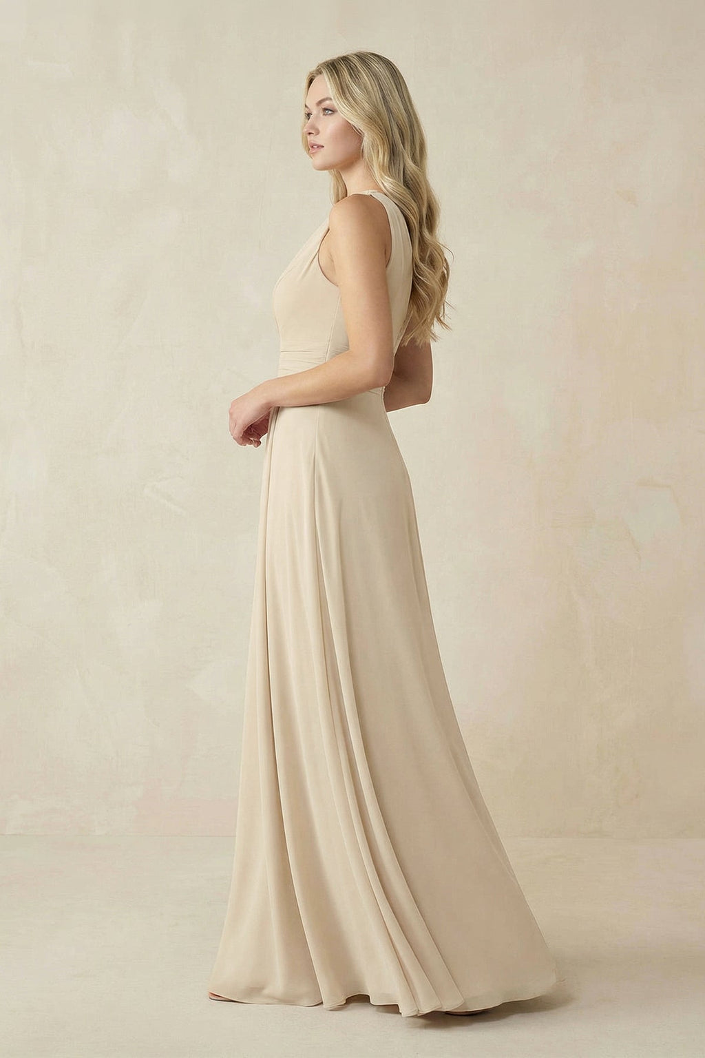 One-Shoulder A-Line Chiffon Bridesmaid Dress in Champagne - Curvevia