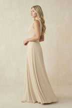 One-Shoulder A-Line Chiffon Bridesmaid Dress in Champagne - Curvevia
