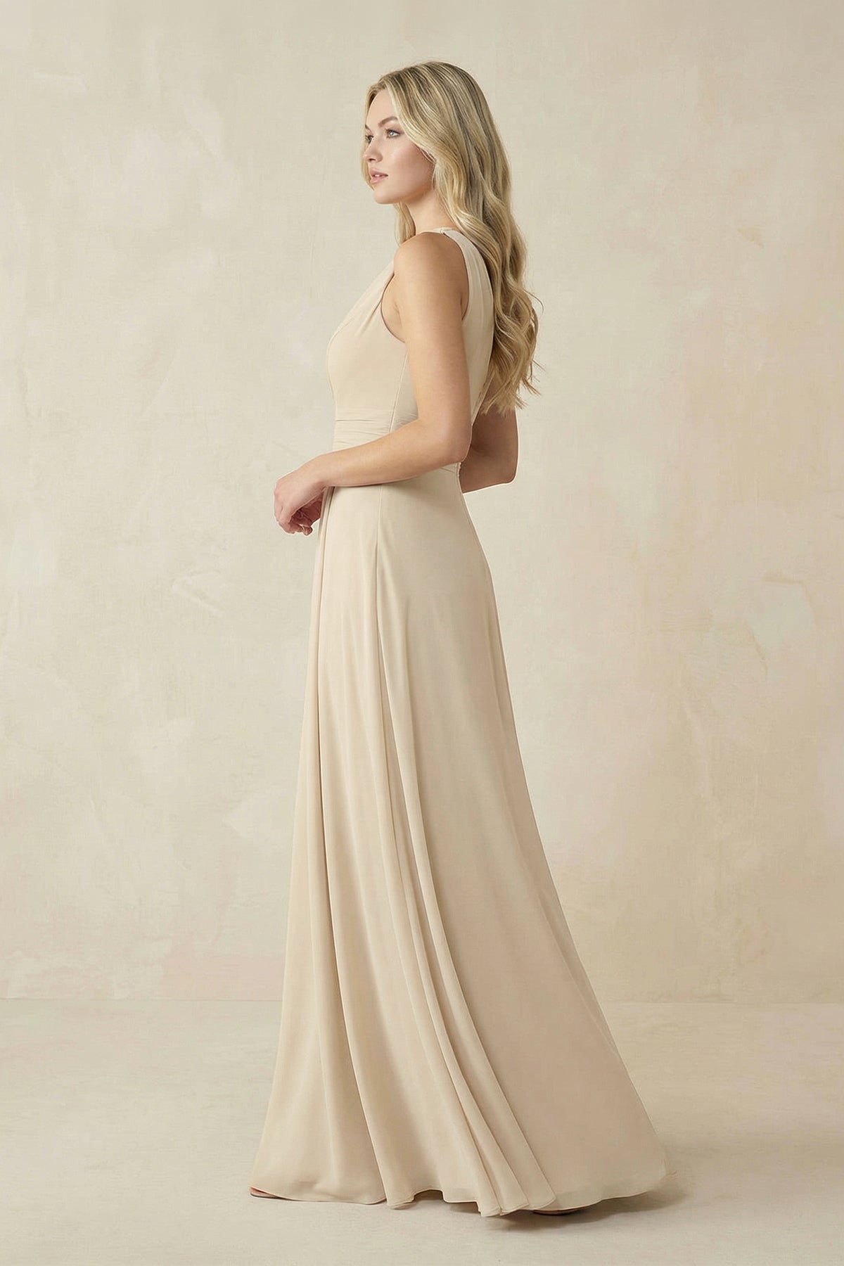 One-Shoulder A-Line Chiffon Bridesmaid Dress in Champagne - Curvevia