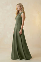 One-Shoulder Ruched A-Line Satin Bridesmaid Dress in Willow Green - Curvevia