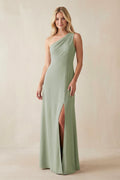 One-Shoulder Sheath Satin Bridesmaid Dress With Slit in Dove Gray - Curvevia