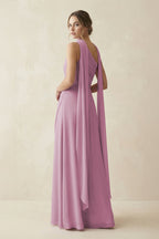 One-Shoulder Sheath Chiffon Bridesmaid Dress with Ribbon in Vintage Mauve - Curvevia