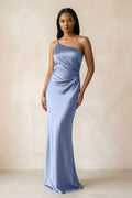 One-Shoulder Sheath Ruched Bridesmaid Dress in Mist - Curvevia