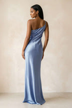 One-Shoulder Sheath Ruched Bridesmaid Dress in Mist - Curvevia