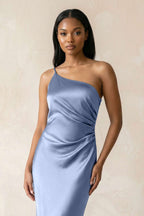 One-Shoulder Sheath Ruched Bridesmaid Dress in Mist - Curvevia