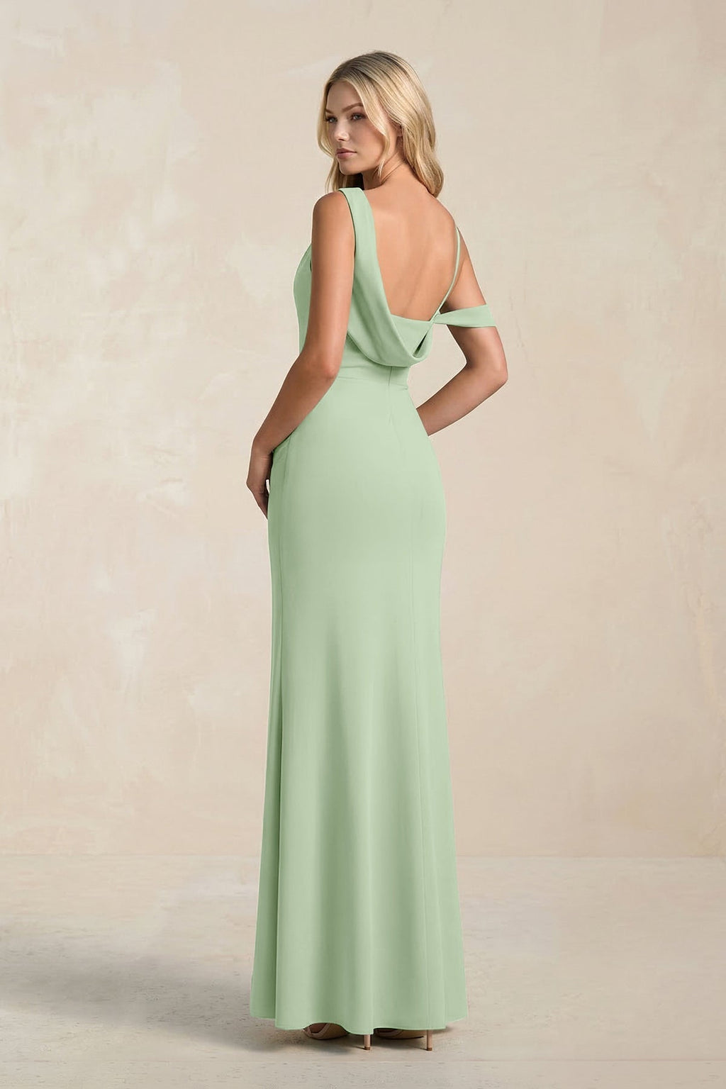One-Shoulder Sheath Ruched Bridesmaid Dress With Slit in Sage - Curvevia