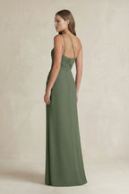 One-Shoulder Sheath Satin Mother of the Bride Dress in Thyme - Curvevia