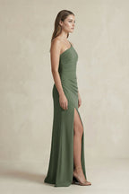 One-Shoulder Sheath Satin Mother of the Bride Dress in Thyme - Curvevia
