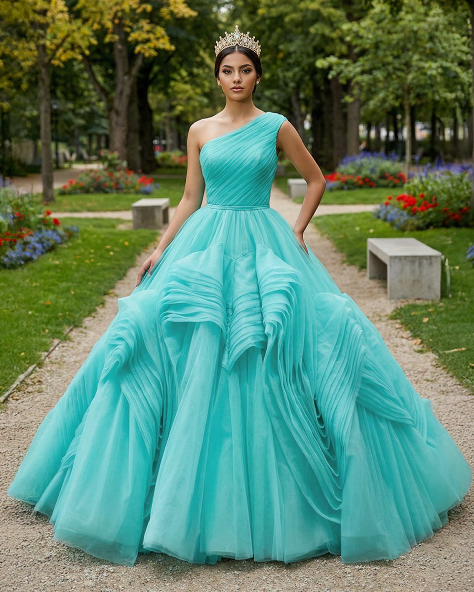 One-Shoulder Sleeveless Ball Gown Court Train Quinceanera Dress - Curvevia