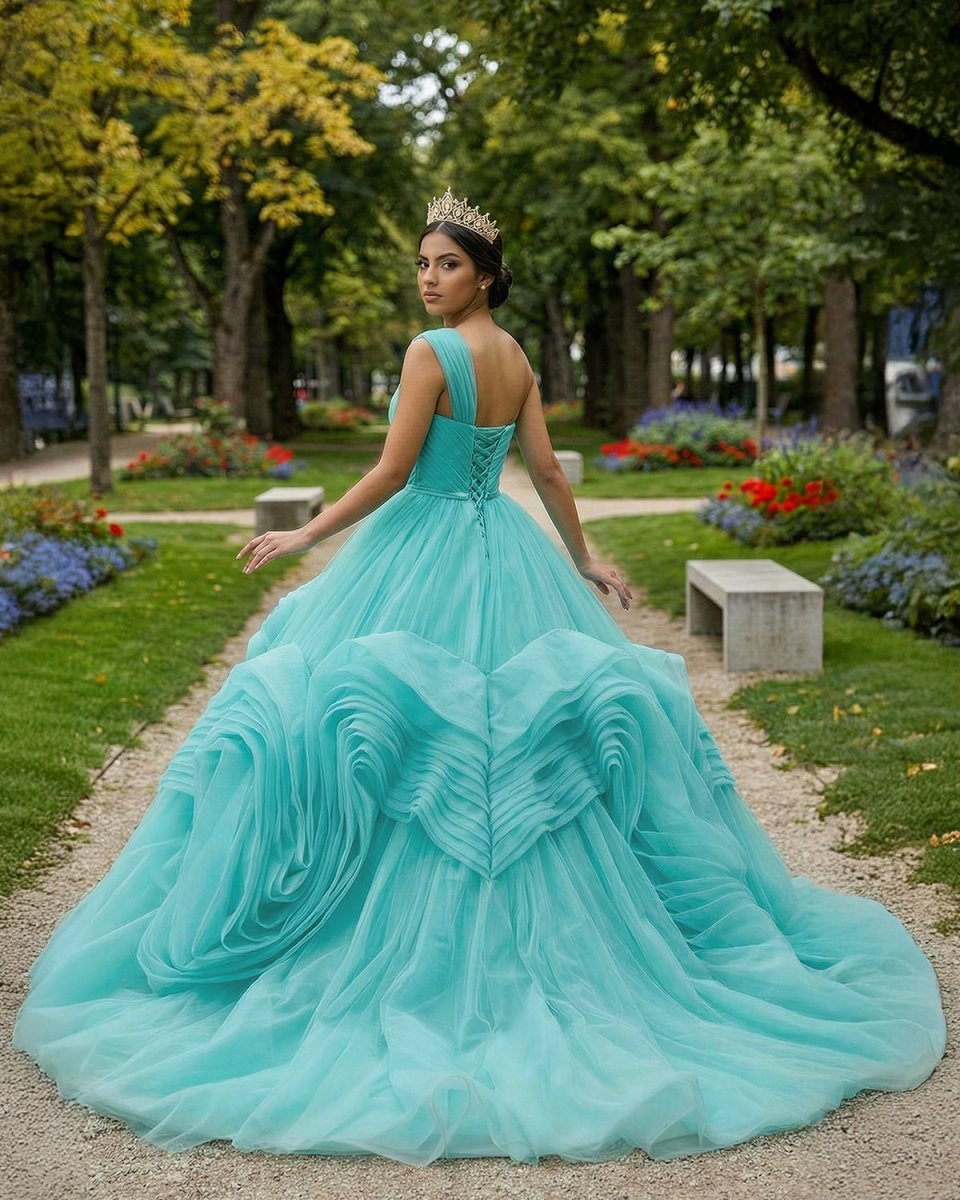 One-Shoulder Sleeveless Ball Gown Court Train Quinceanera Dress - Curvevia