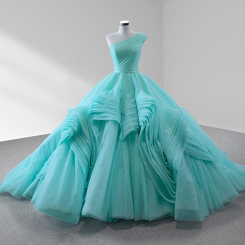 One-Shoulder Sleeveless Ball Gown Court Train Quinceanera Dress - Curvevia