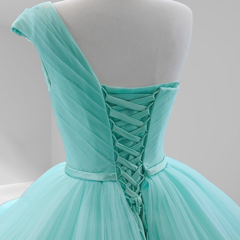 One-Shoulder Sleeveless Ball Gown Court Train Quinceanera Dress - Curvevia