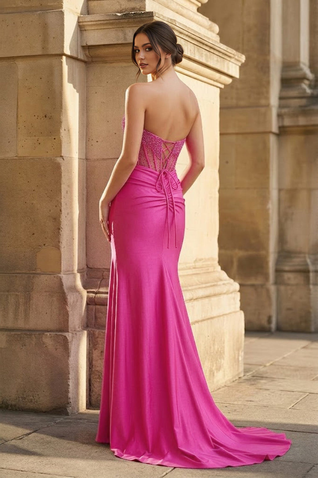 Strapless Mermaid Beaded Long Evening Dress With Slit - Curvevia