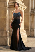 Strapless Mermaid Beaded Long Evening Dress With Slit - Curvevia