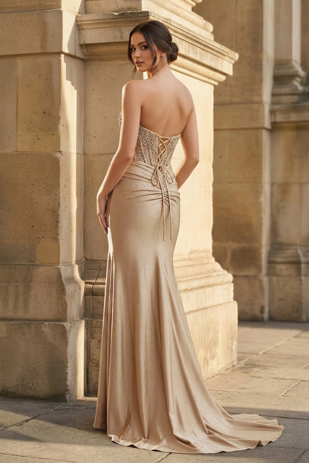 Strapless Mermaid Beaded Long Evening Dress With Slit - Curvevia