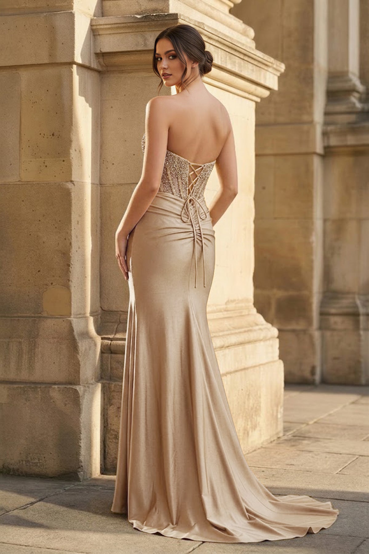 Strapless Mermaid Beaded Long Evening Dress With Slit - Curvevia