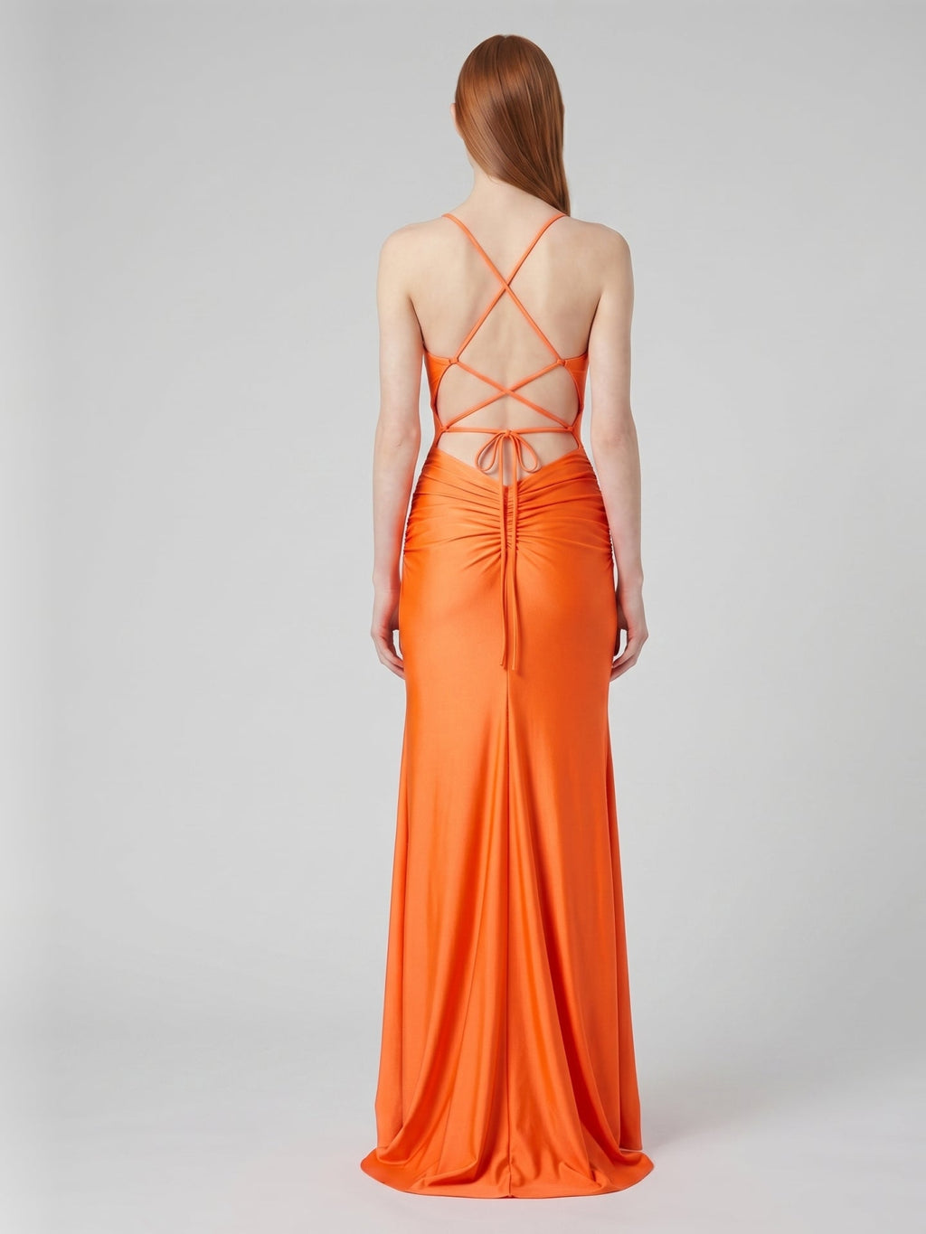 Orange Satin Column Sweetheart Criss-Cross Floor-Length Bridesmaid Dress with Pleats - Curvevia