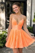 A-line V Neck Sequins Homecoming Dress - Curvevia