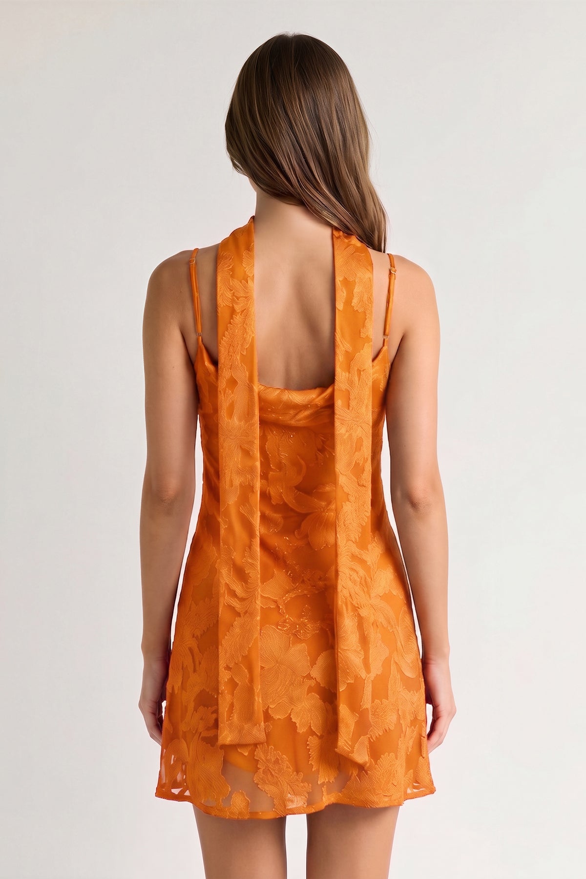 Red Jacquard Chiffon Cami Straps Sheath Homecoming Dress with Scarf - Curvevia