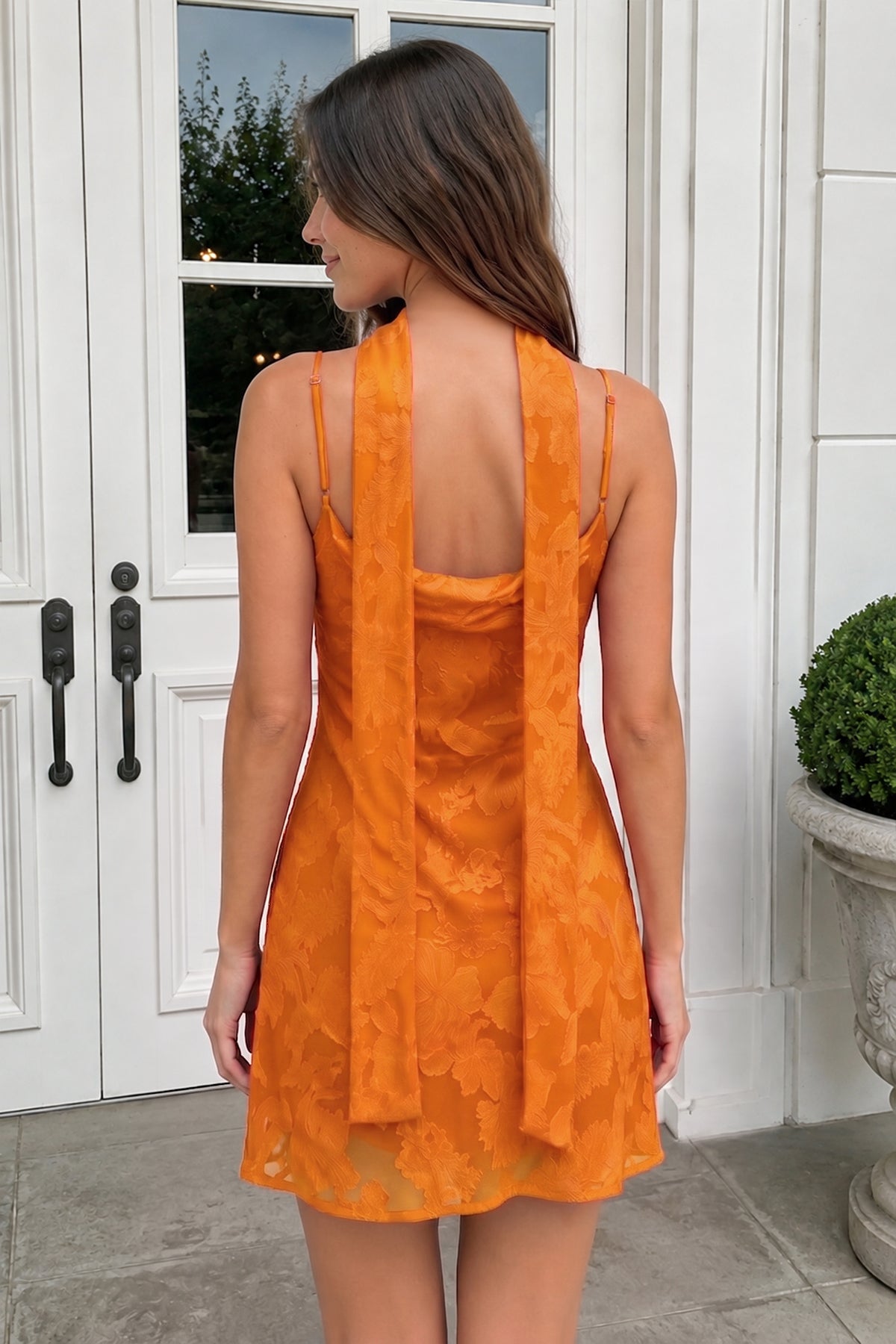 Red Jacquard Chiffon Cami Straps Sheath Homecoming Dress with Scarf - Curvevia