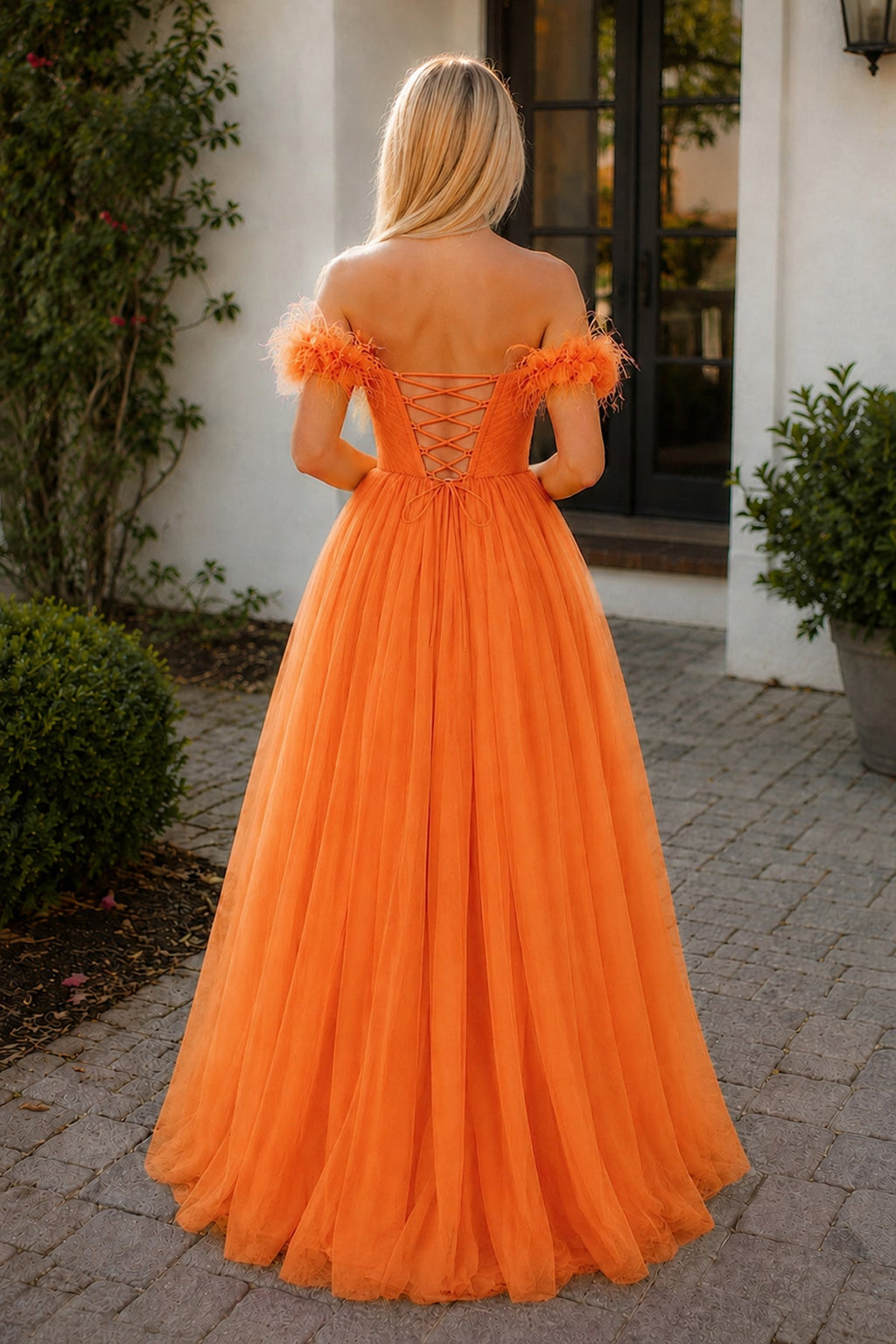 Off the shoulder Coral Long Mother of the Bride Dress - Curvevia