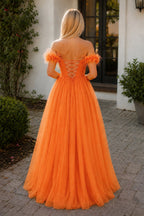Off the shoulder Coral Long Mother of the Bride Dress - Curvevia