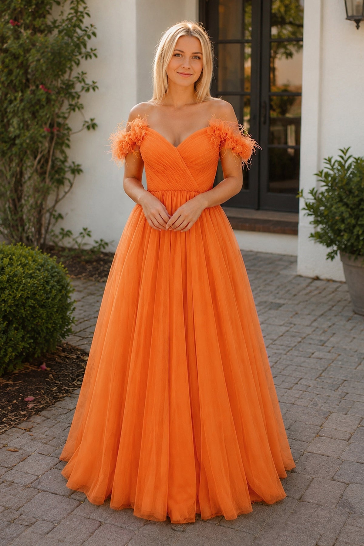 Off the shoulder Coral Long Mother of the Bride Dress - Curvevia