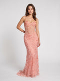 Petal Satin Mermaid V-Neck Criss-Cross Straps Floor-Length Dress with Floral Appliques - Curvevia