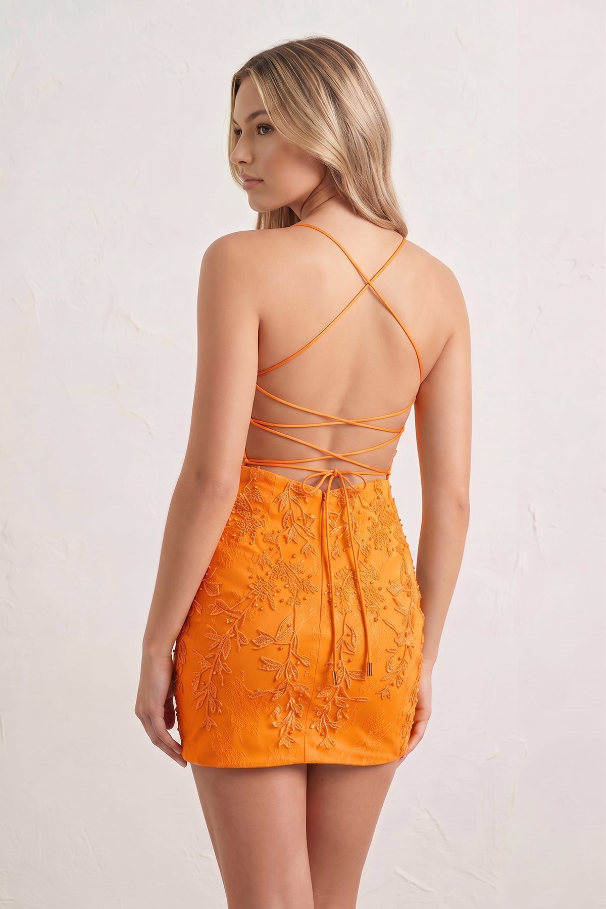 Sheath Spaghetti Straps Lace Short Homecoming Dresses - Curvevia