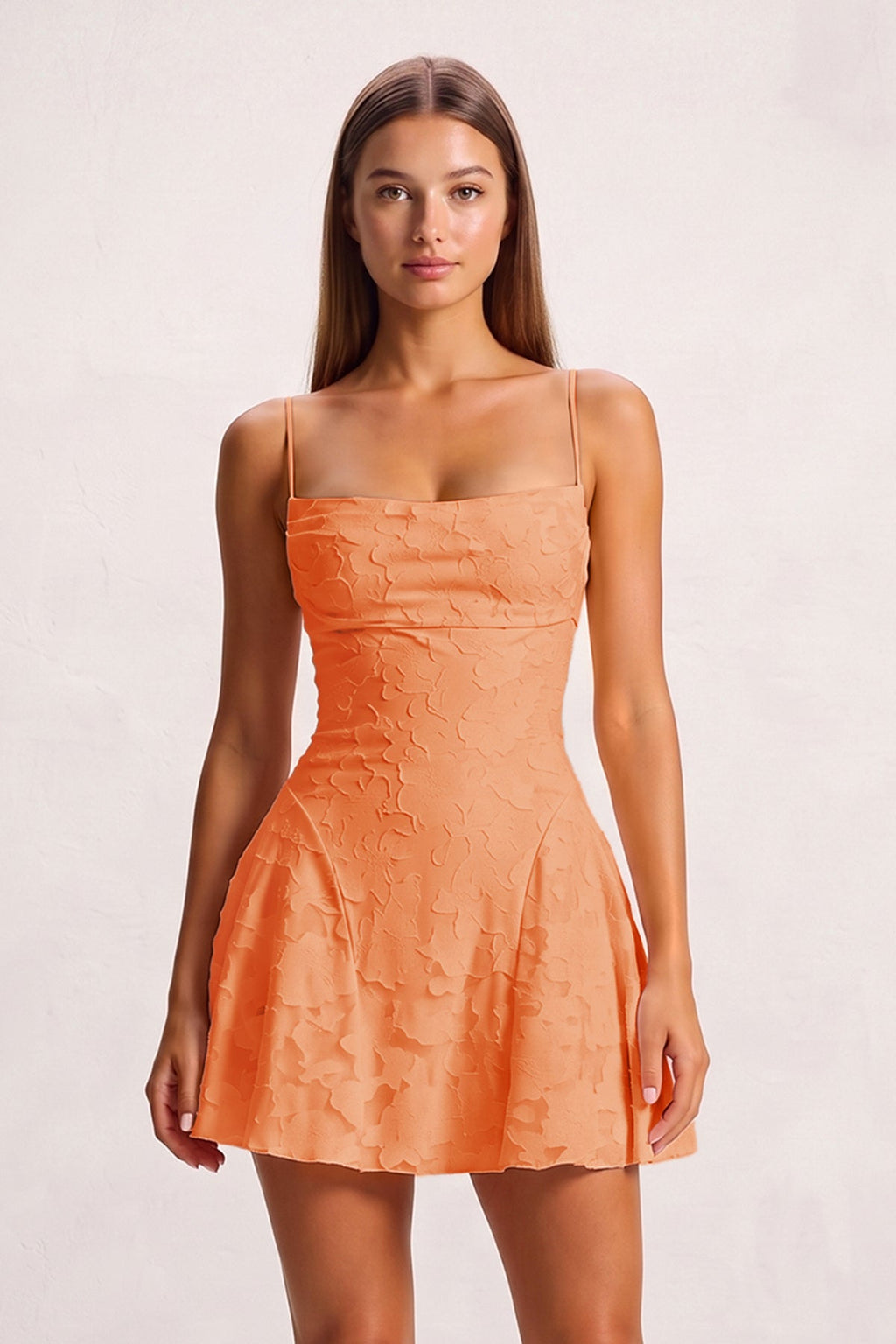 Pink Spaghetti Straps Jacquard Chiffon A-Line Homecoming Dress - Curvevia