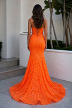 Mermaid Spaghetti Straps Sequined Lace Evening Dress - Curvevia