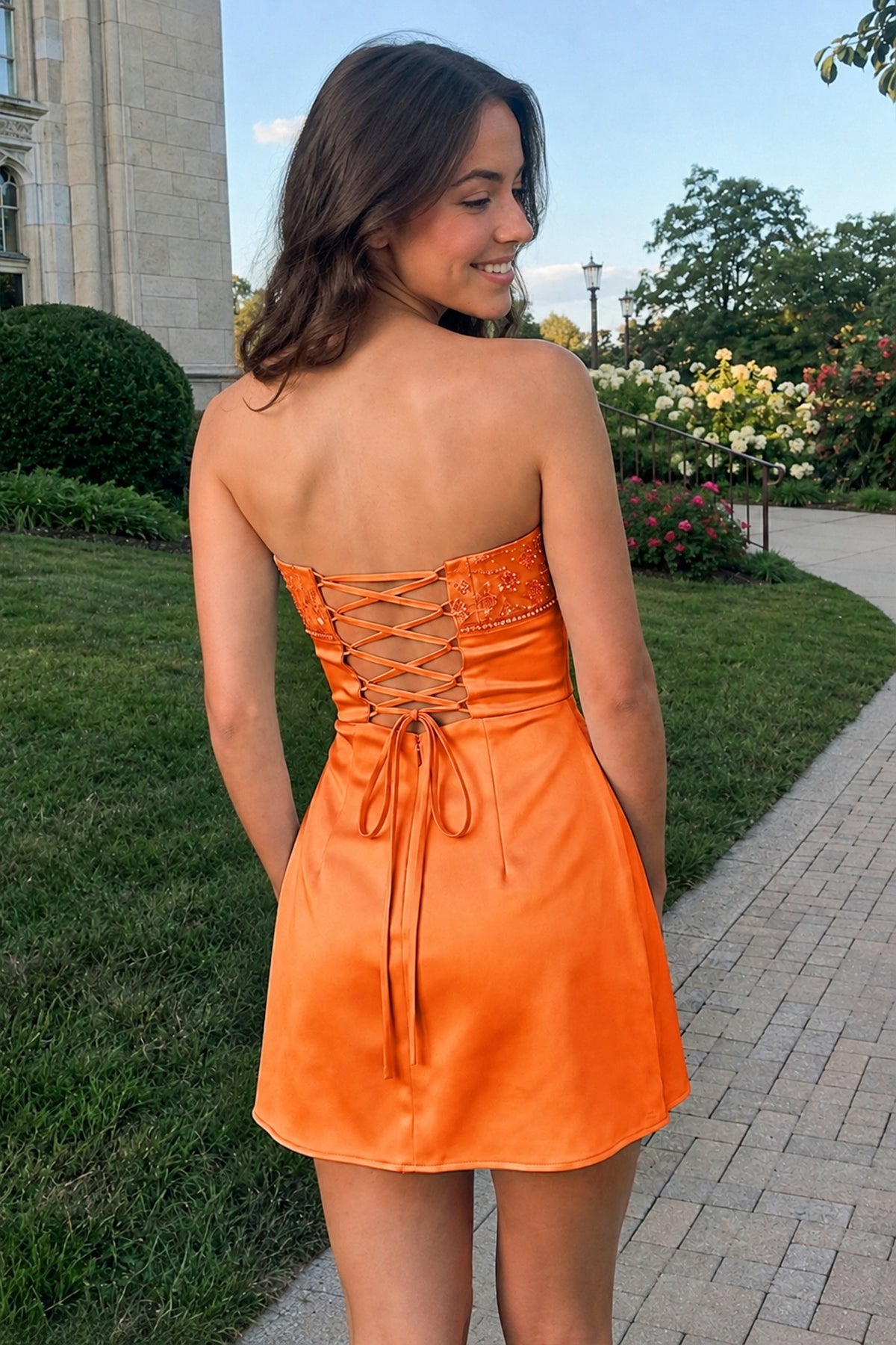 Aqua Strapless Appliqued Satin Sheath Homecoming Dress - Curvevia