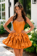 Strapless Black Beaded Short Homecoming Dress with Bow - Curvevia