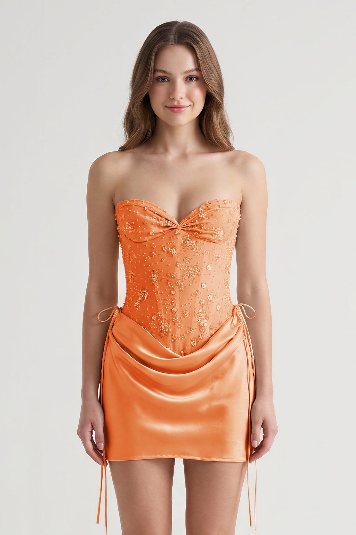 Pink Sweetheart Sheath Corset Ruched Satin Homecoming Dress with Beading - Curvevia