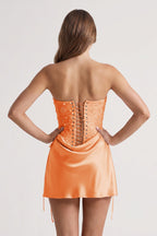 Pink Sweetheart Sheath Corset Ruched Satin Homecoming Dress with Beading - Curvevia