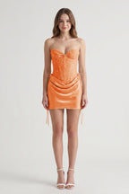 Pink Sweetheart Sheath Corset Ruched Satin Homecoming Dress with Beading - Curvevia