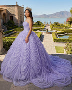 Organza Ball Gown Sweetheart Lavender Pleats Party Dress - Curvevia
